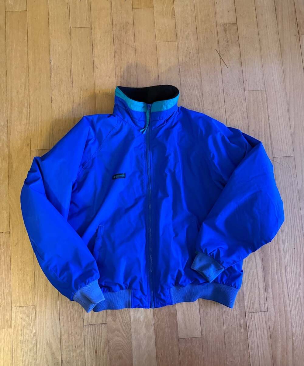 Vintage Columbia Sportswear  Blue Full Zip Fleece Lined Nylon Bomber Jacket